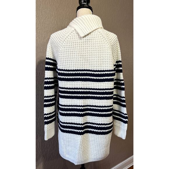 Lands End Women's Breton Strips Striped Waffle Knit Sweater Large Size 14-16 - Picture 2 of 11